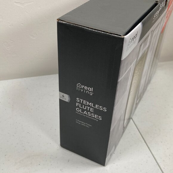 Real Living - Stemless Flute Glasses - Clear - Set of 4 - NWT - Picture 7 of 12